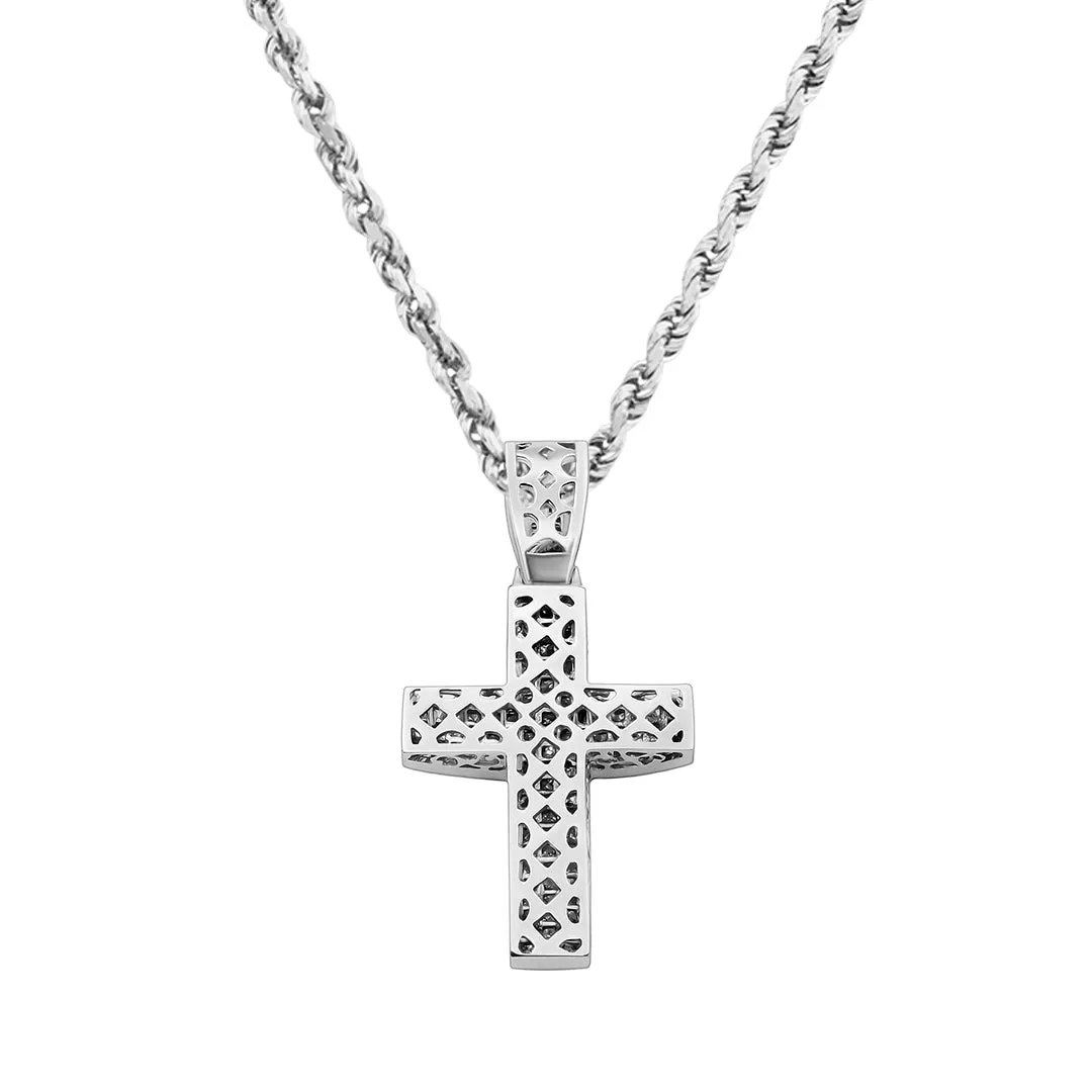 14K Diamond Princess Cut Cross Pendant 9.5ctw