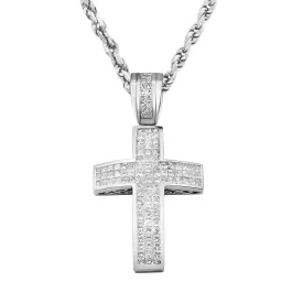 14K Diamond Princess Cut Cross Pendant 9.5ctw