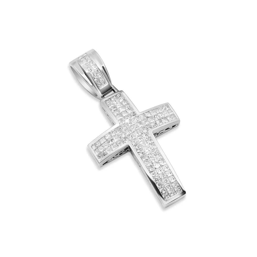 14K Diamond Princess Cut Cross Pendant 9.5ctw