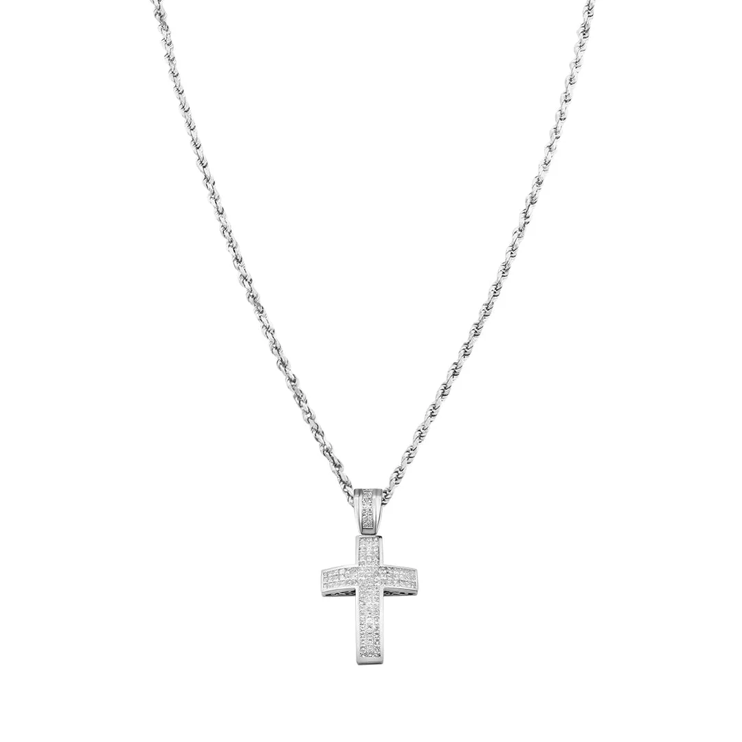 14K Diamond Princess Cut Cross Pendant 9.5ctw