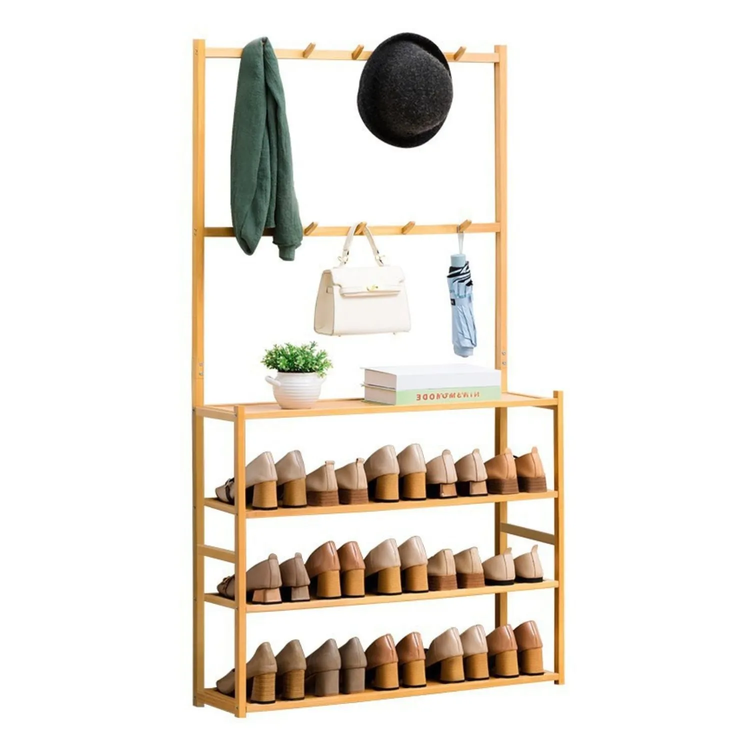 3-Tier Bamboo Shoe and Clothes Rack, 80cm - GOMINIMO