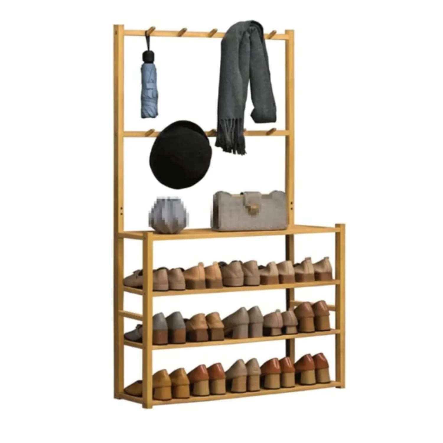 3-Tier Bamboo Shoe and Clothes Rack, 80cm - GOMINIMO