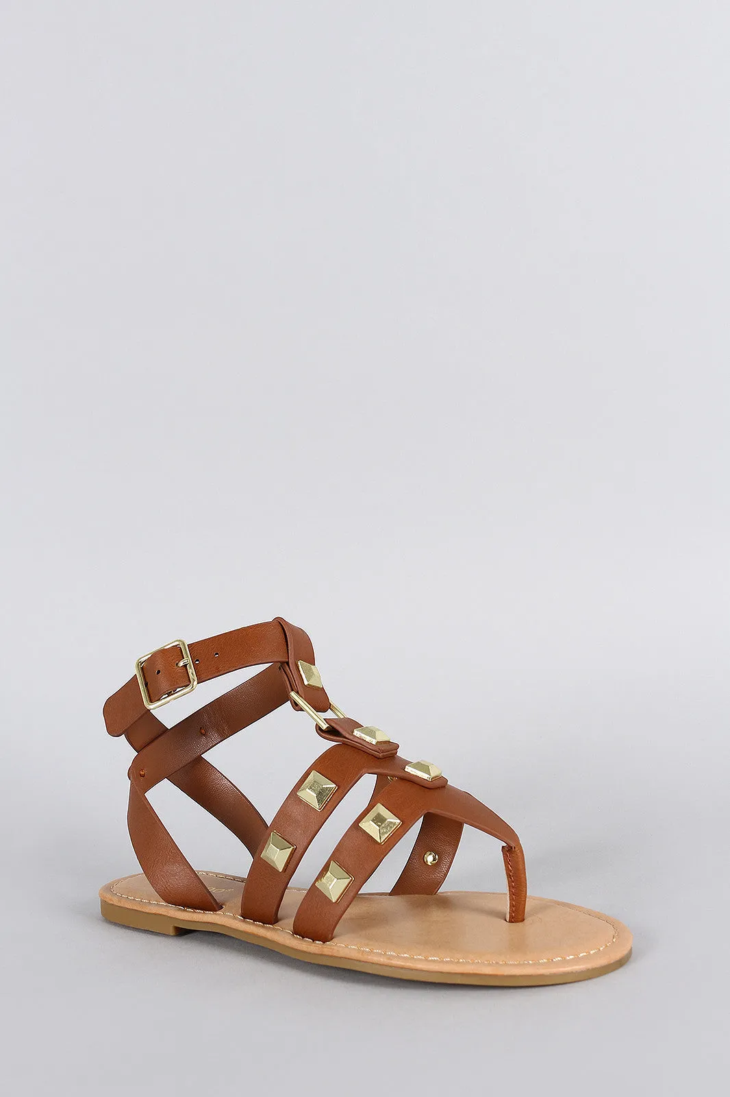 Bamboo Studded Strappy Thong Flat Sandal