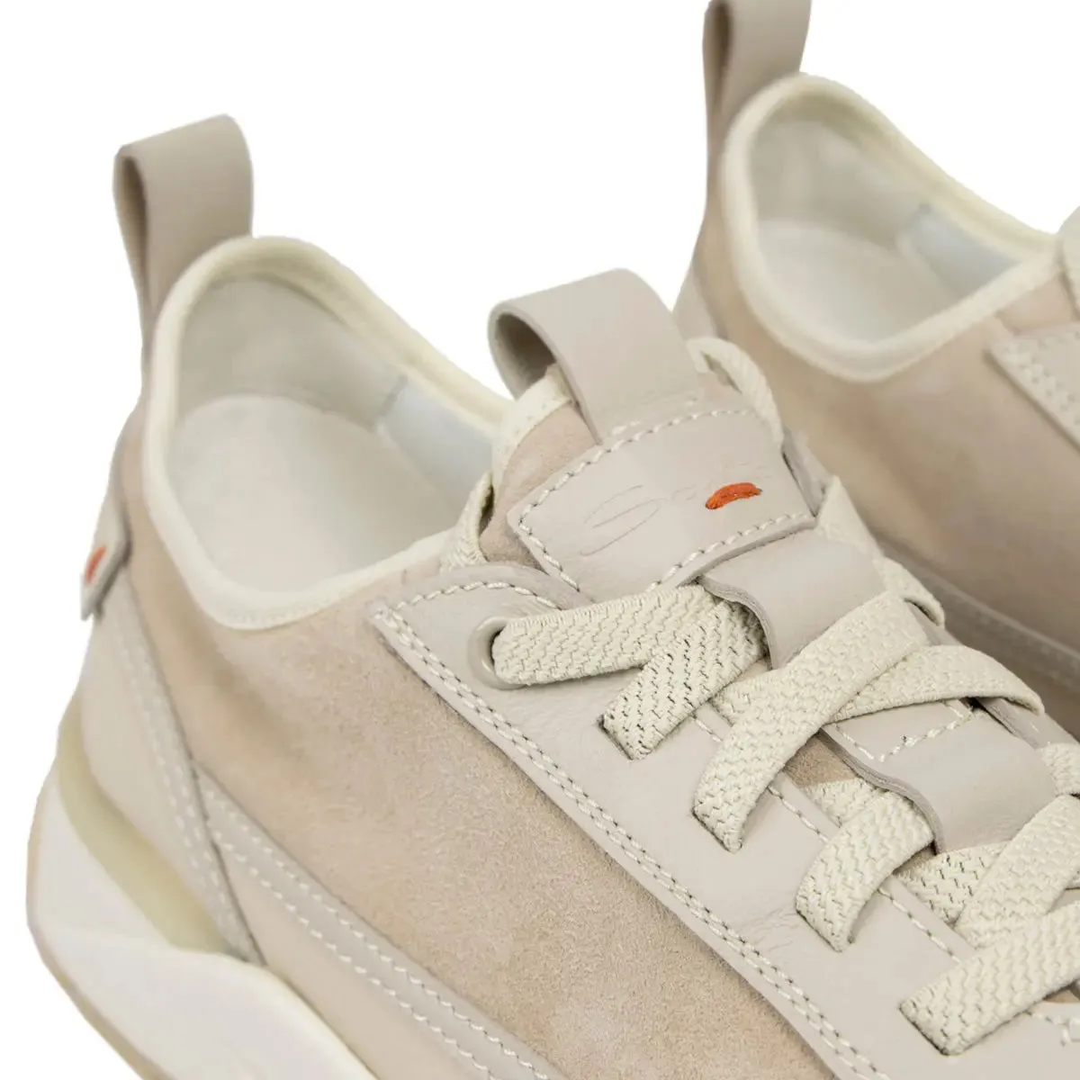 Beige Tumbled Leather and Suede Sneaker