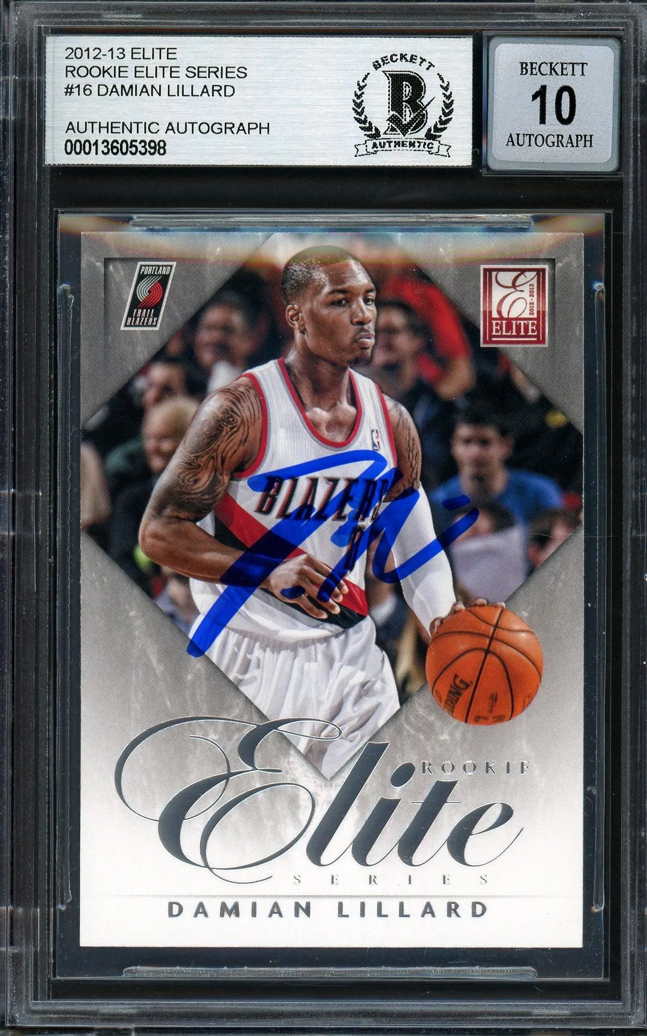 Damian Lillard Autographed 2012-13 Panini Elite Rookie Card #16 Portland Trail Blazers Auto Grade Gem Mint 10 Beckett BAS #13605398