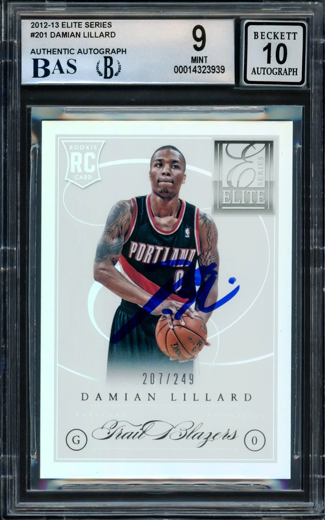 Damian Lillard Autographed 2012-13 Panini Elite Series Rookie Card #201 Portland Trail Blazers BGS 9 Auto Grade Gem Mint 10 #207/249 Beckett BAS #14323939