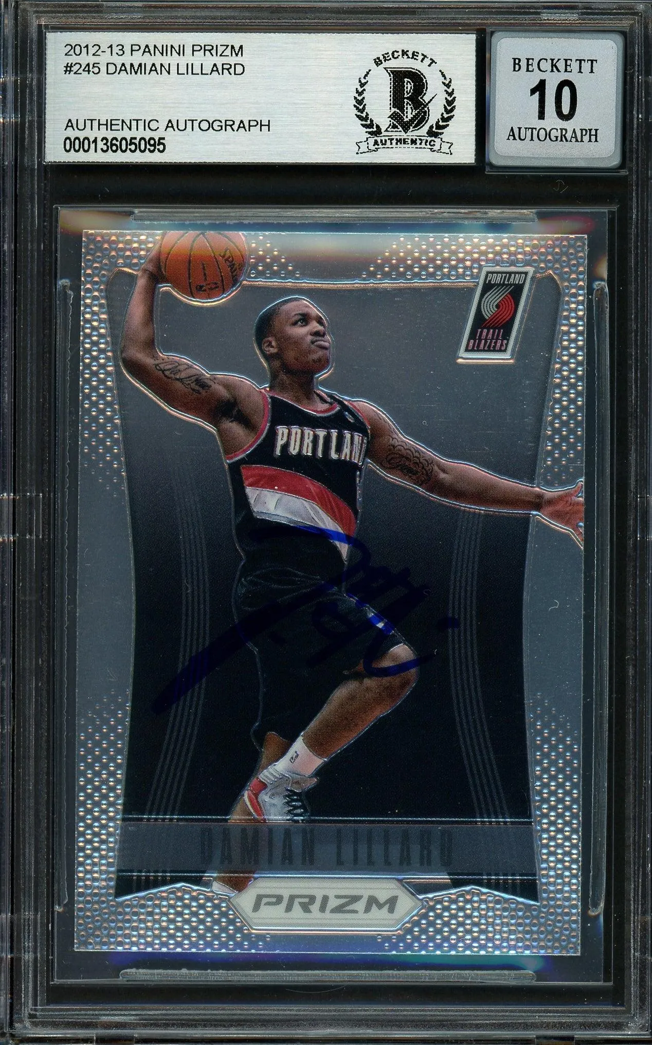 Damian Lillard Autographed 2012-13 Panini Prizm Rookie Card #245 - Gem Mint 10, Beckett BAS Certified On-Card Auto