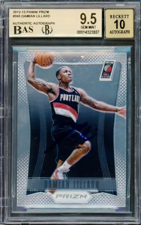 Damian Lillard Autographed 2012-13 Panini Prizm Rookie Card #245 Portland Trail Blazers BGS 9.5 Auto Grade Gem Mint 10 Beckett BAS #14323937