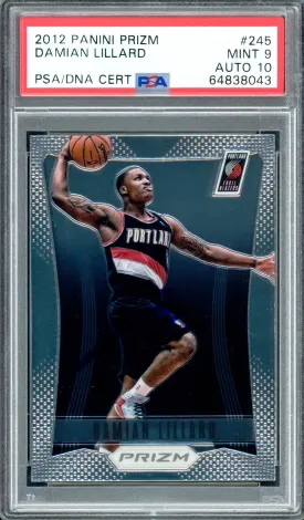 Damian Lillard Autographed 2012 Panini Prizm Rookie Card #245 Portland Trail Blazers PSA 9 Auto Grade Gem Mint 10 On Card PSA/DNA #64838043