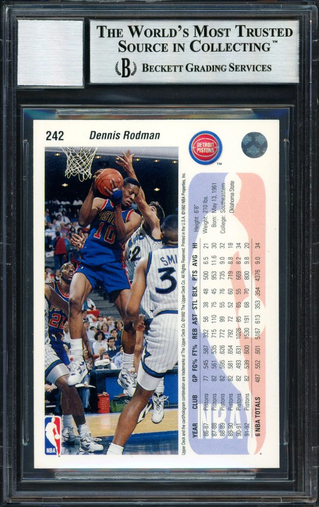 Dennis Rodman Autographed 1993-94 Upper Deck Card #242 Detroit Pistons Auto Grade 10 Beckett BAS #12518879