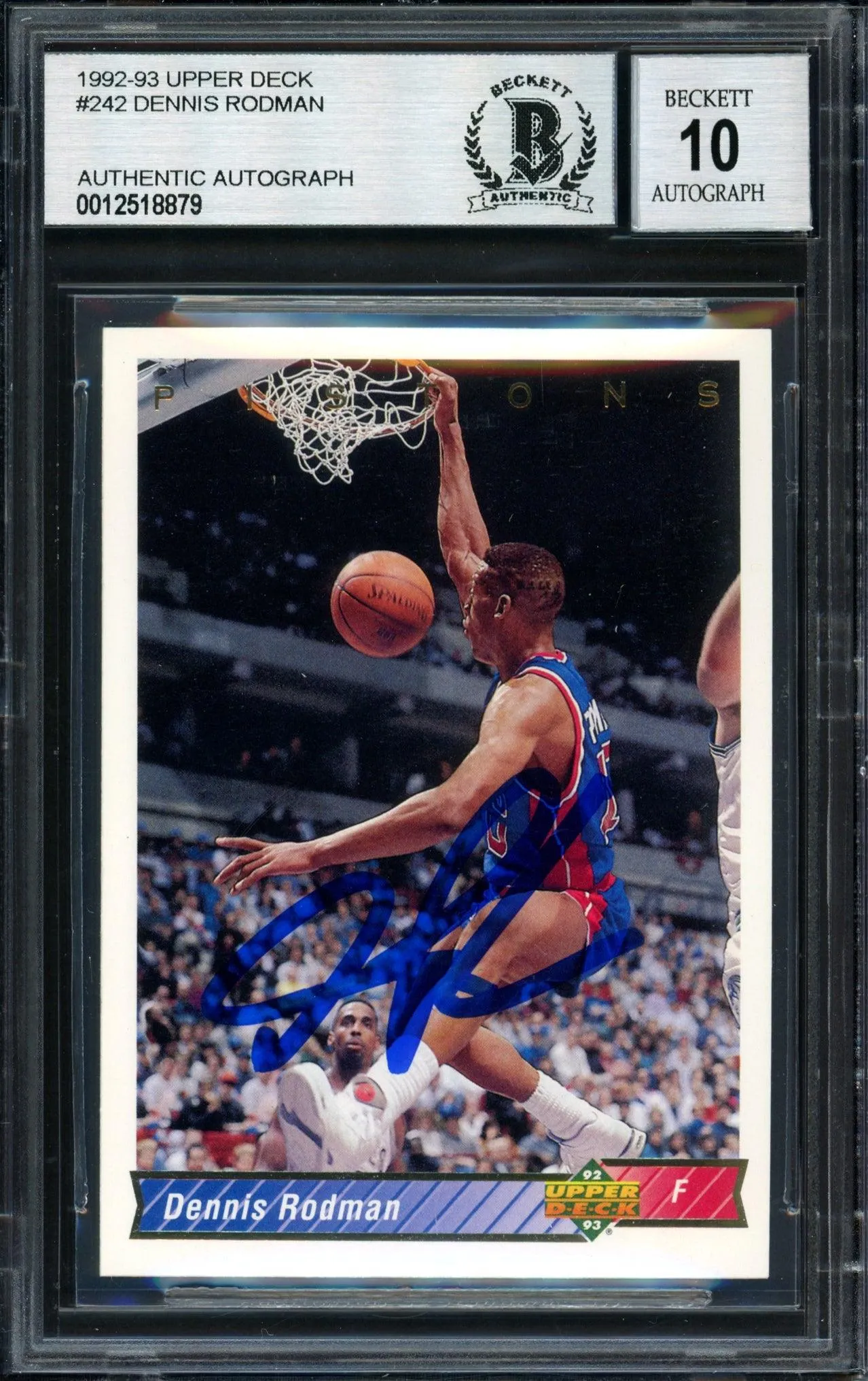 Dennis Rodman Autographed 1993-94 Upper Deck Card #242 Detroit Pistons Auto Grade 10 Beckett BAS #12518879