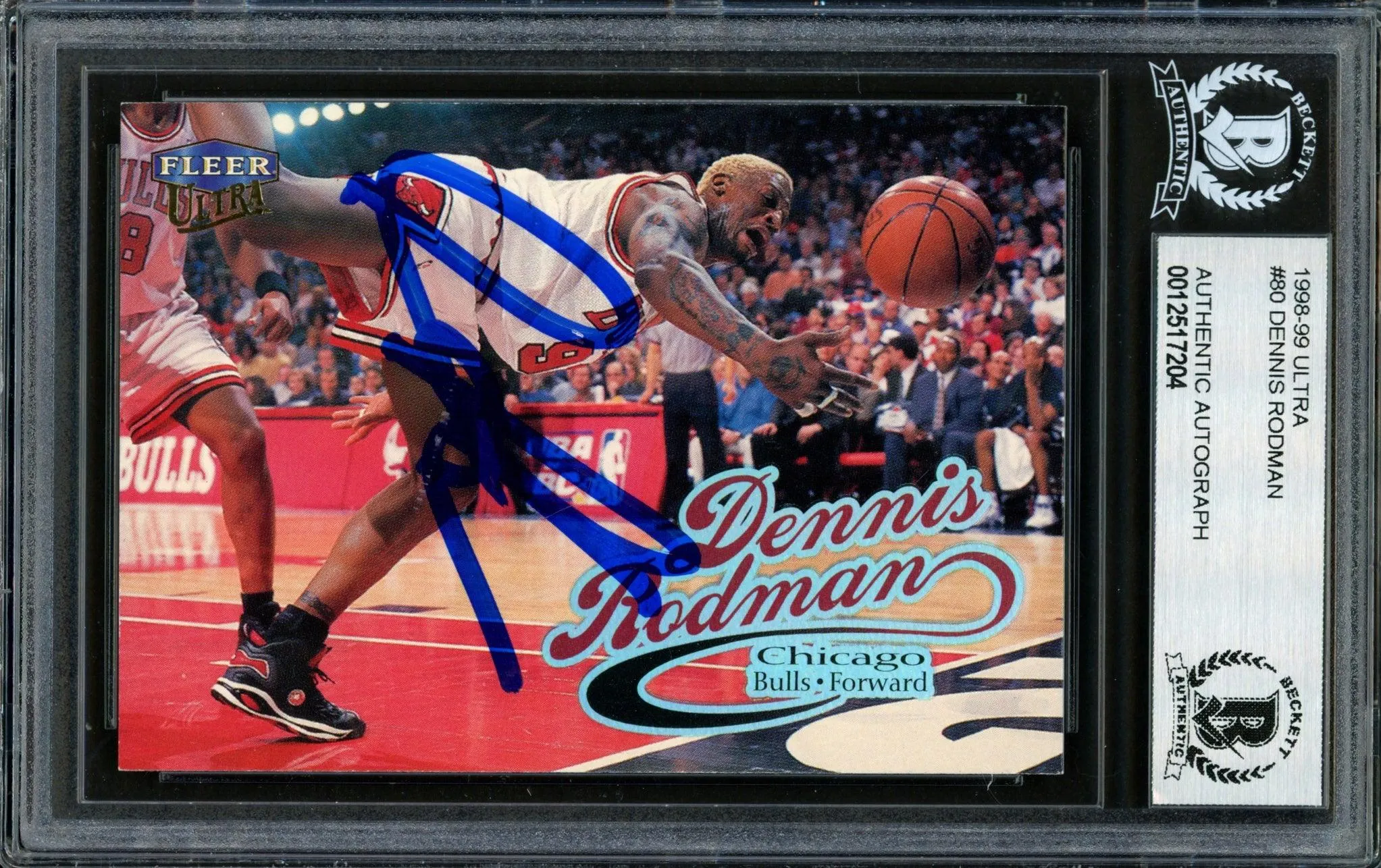 Dennis Rodman Autographed 1998-99 Fleer Ultra Card #80 Chicago Bulls Beckett BAS #12517204