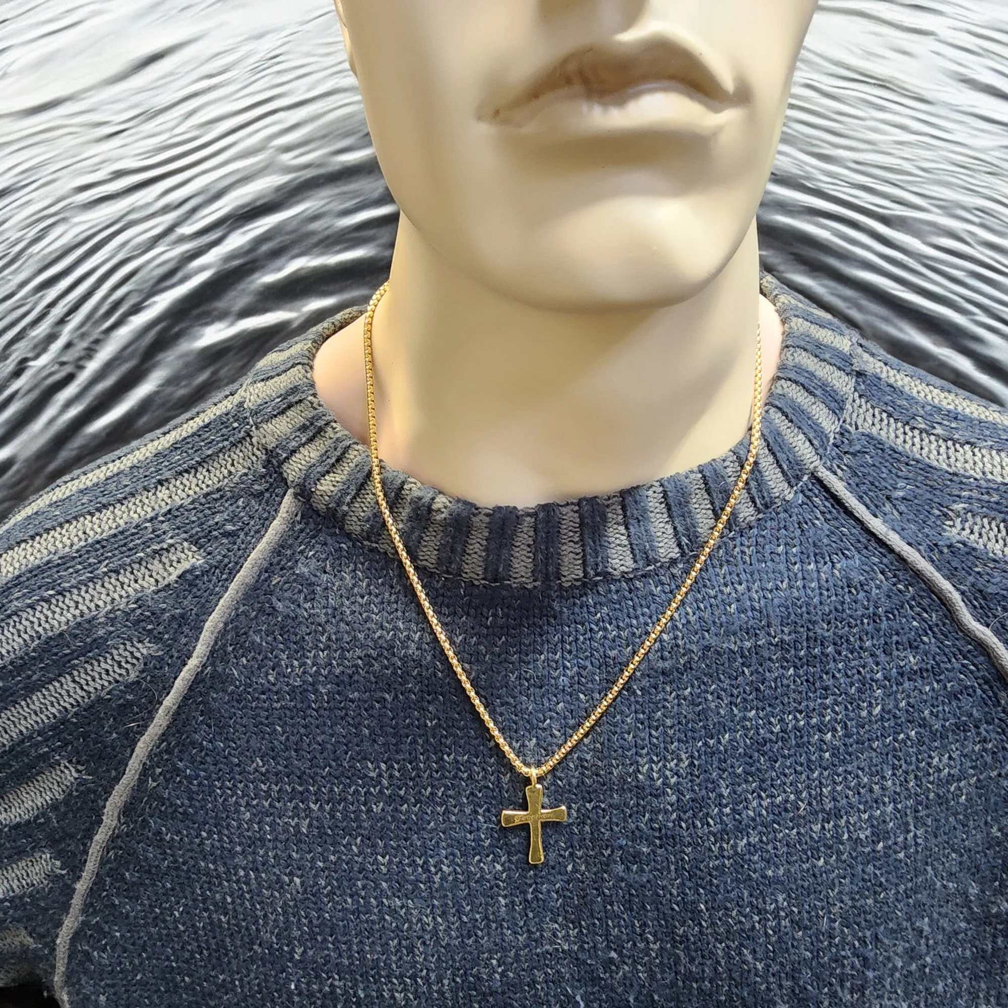 Forgiven Cross Gold Metal Finish Gold Heavy Chain Necklace