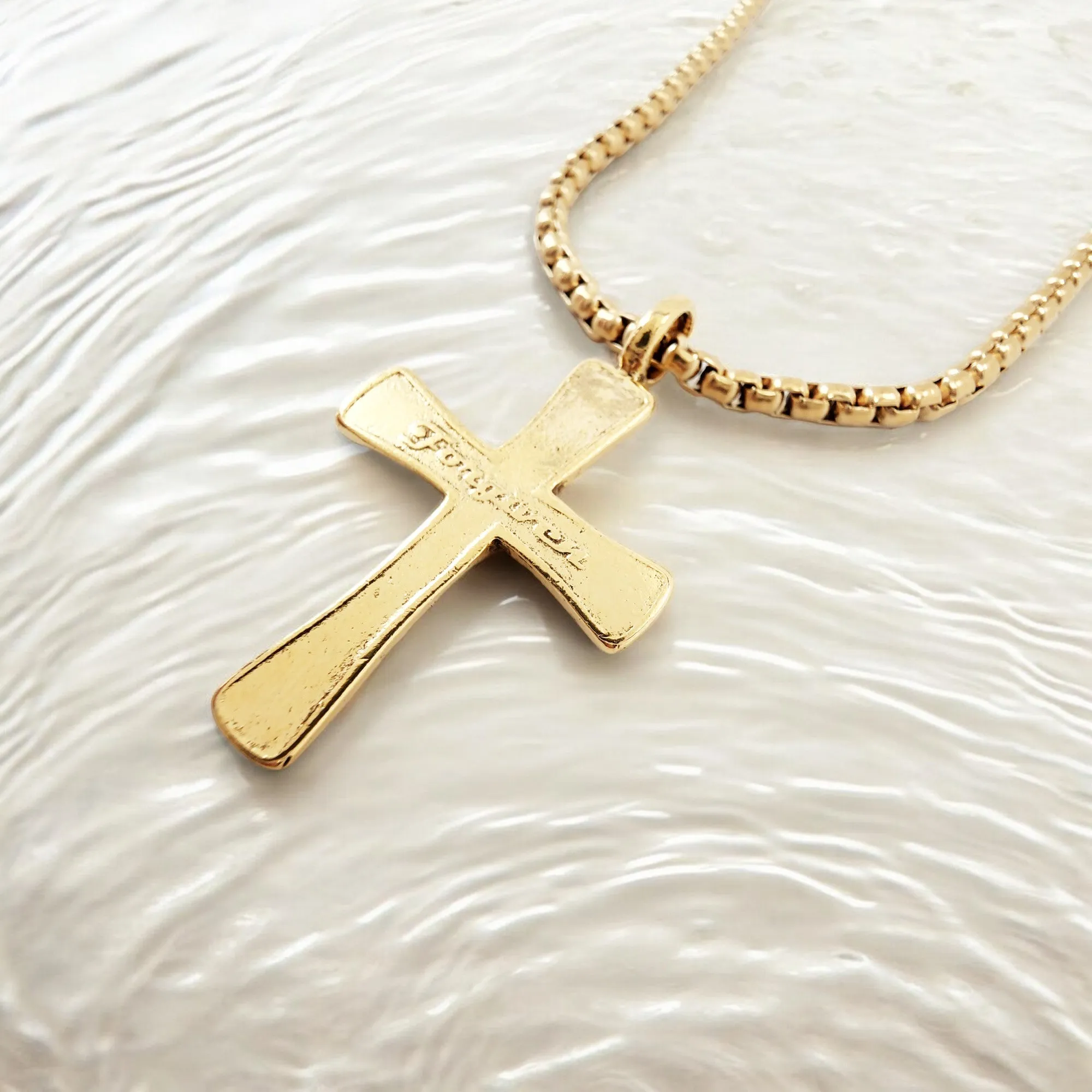 Forgiven Cross Gold Metal Finish Gold Heavy Chain Necklace