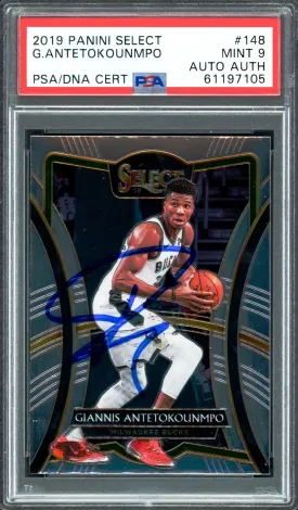 Giannis Antetokounmpo Autographed 2019 Panini Select Card #148 Milwaukee Bucks PSA 9 PSA/DNA #61197105