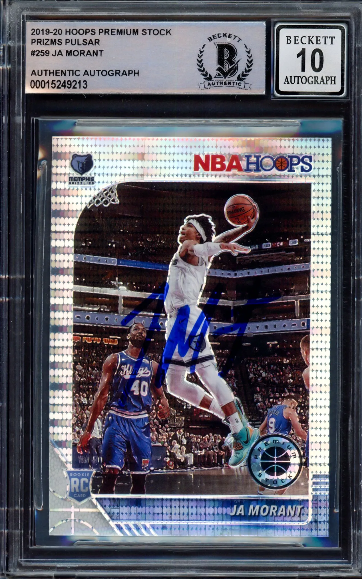 Ja Morant Autographed 2019-20 Hoops Premium Stock Prizms Pulsar Rookie Card #259 Memphis Grizzlies Auto Grade Gem Mint 10 Beckett BAS #15249213