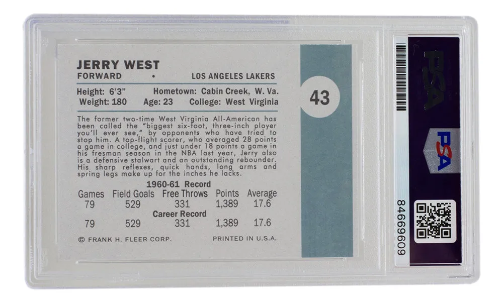 Jerry West Signed Lakers Reprint 1961 Fleer Rookie Card #43 The Logo PSA/DNA