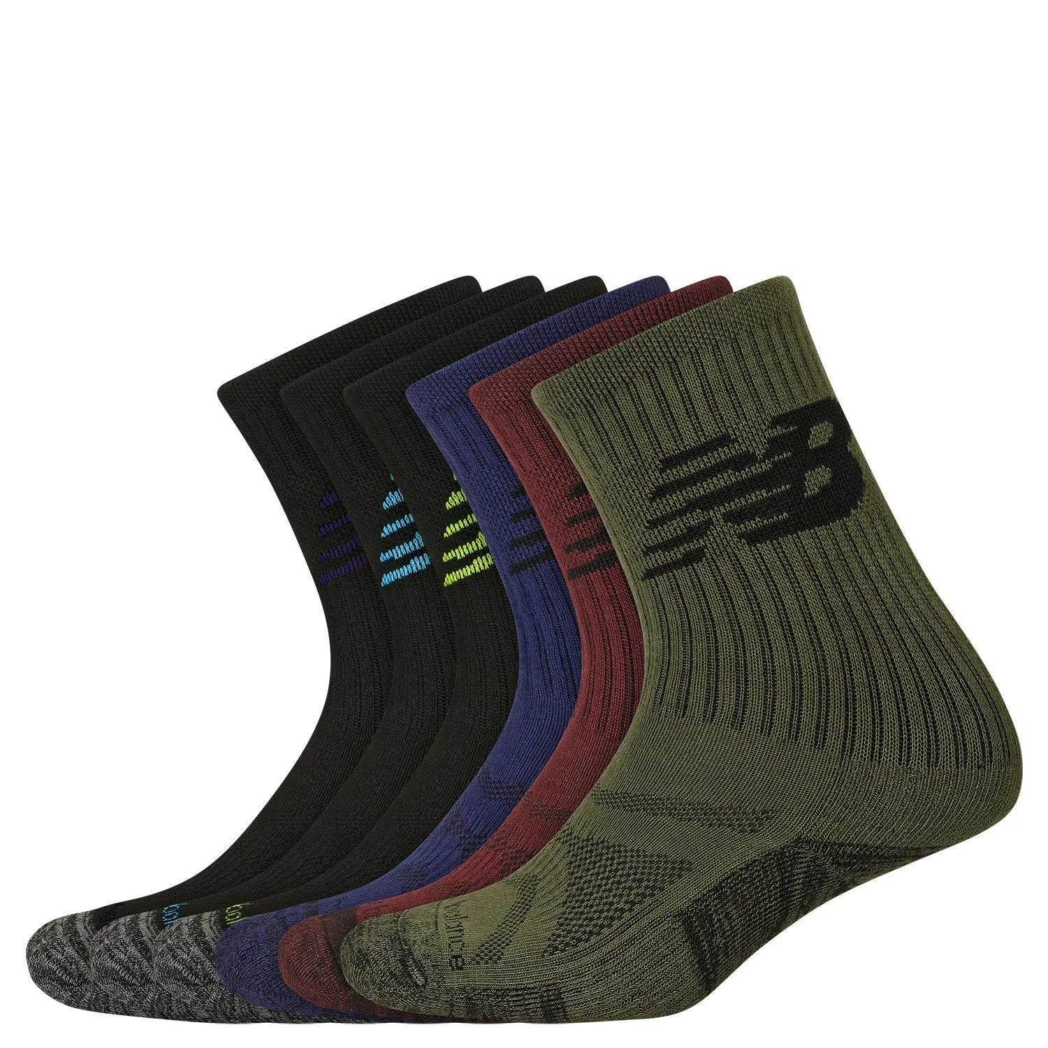 Kid's New Balance 6PK Crew Socks Color: Black Multi