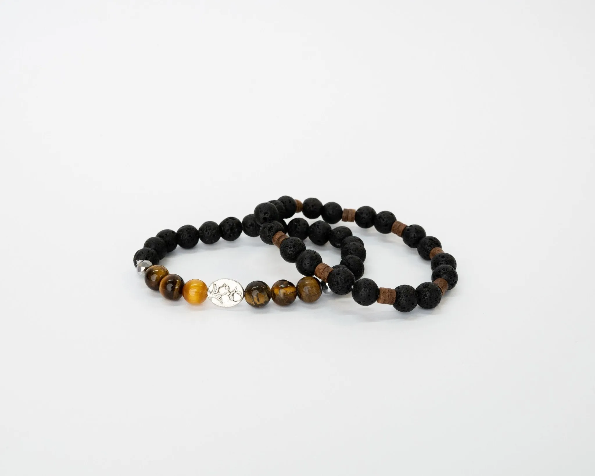 Lava & Tiger's Eye Beads with Silver Charm Combo Bracelets