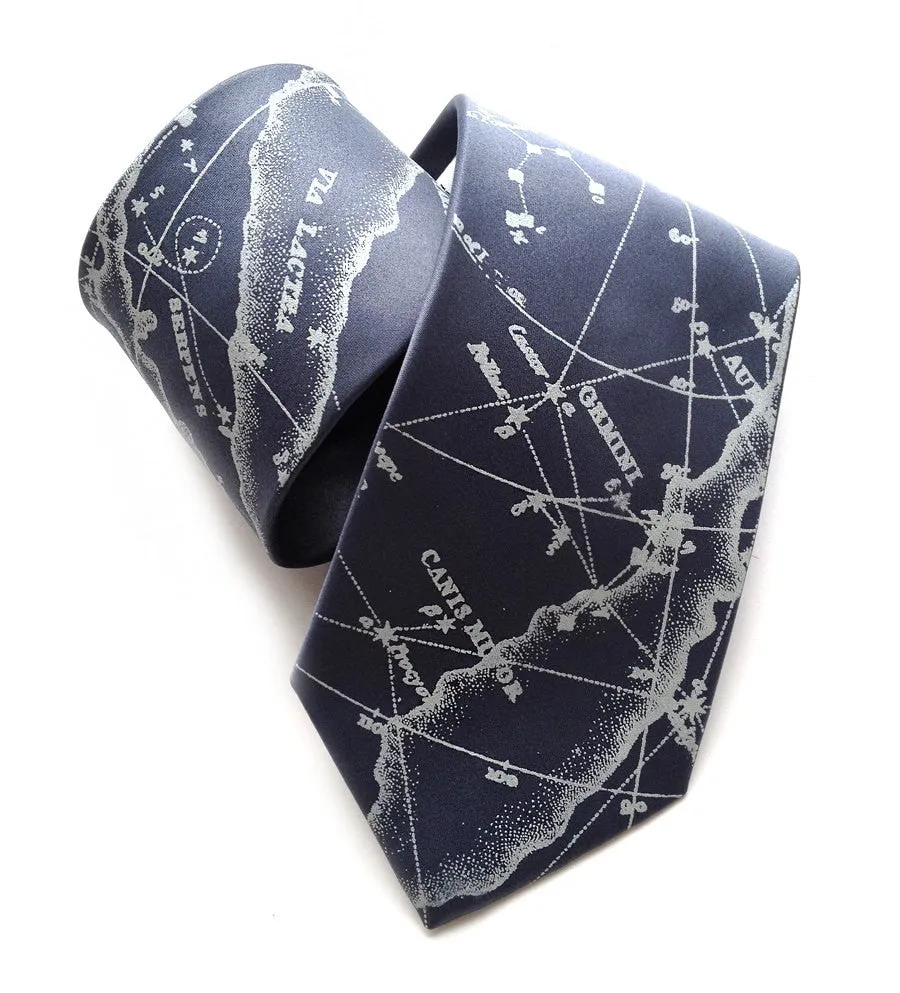 Milky Way Galaxy silk necktie. Star chart tie