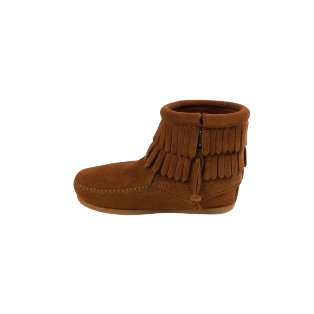 Minnetonka Kid's Double Fringe Side Zip Brown Boot