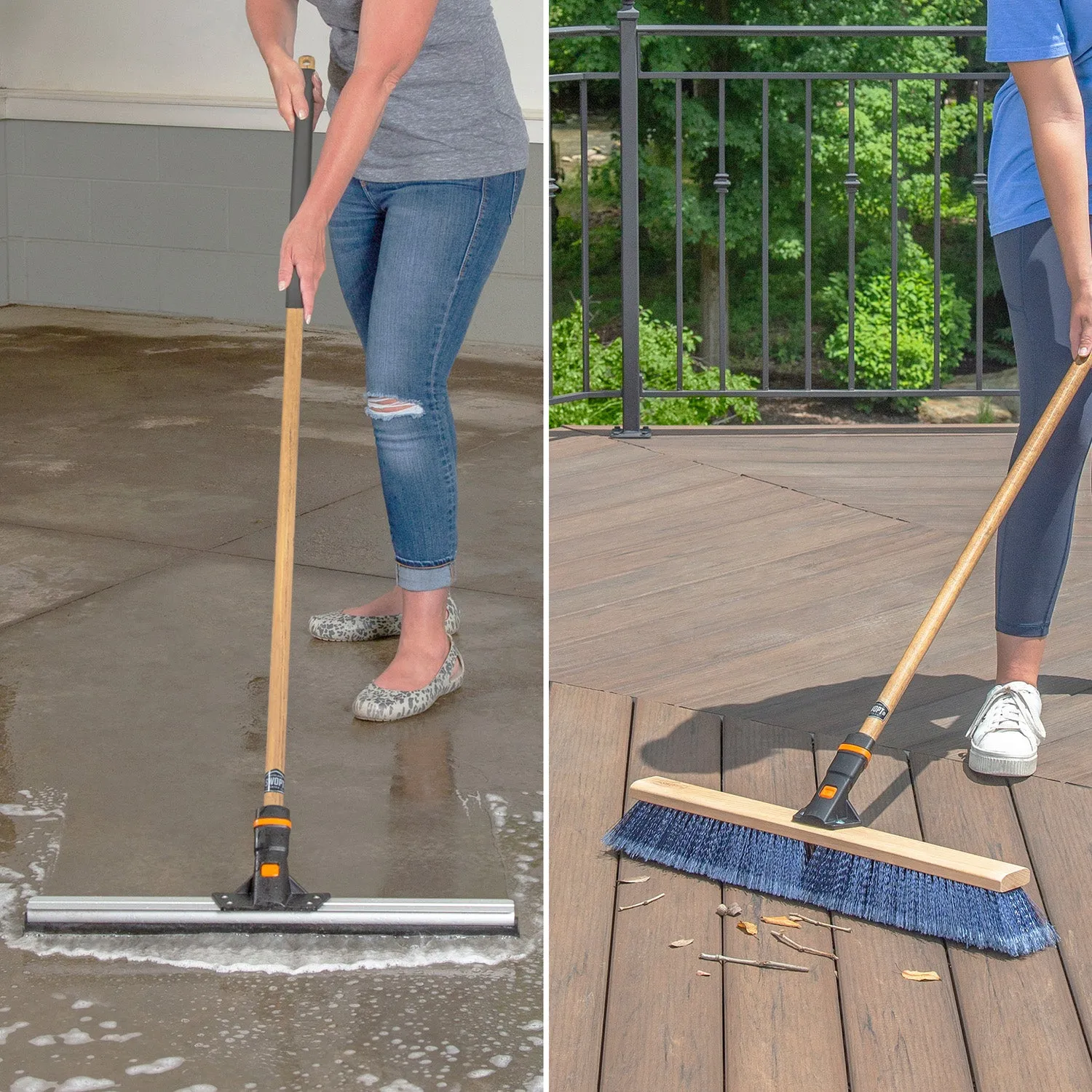 Multi-Surface Push Broom Head and Squeegee Head Bundle with Handle