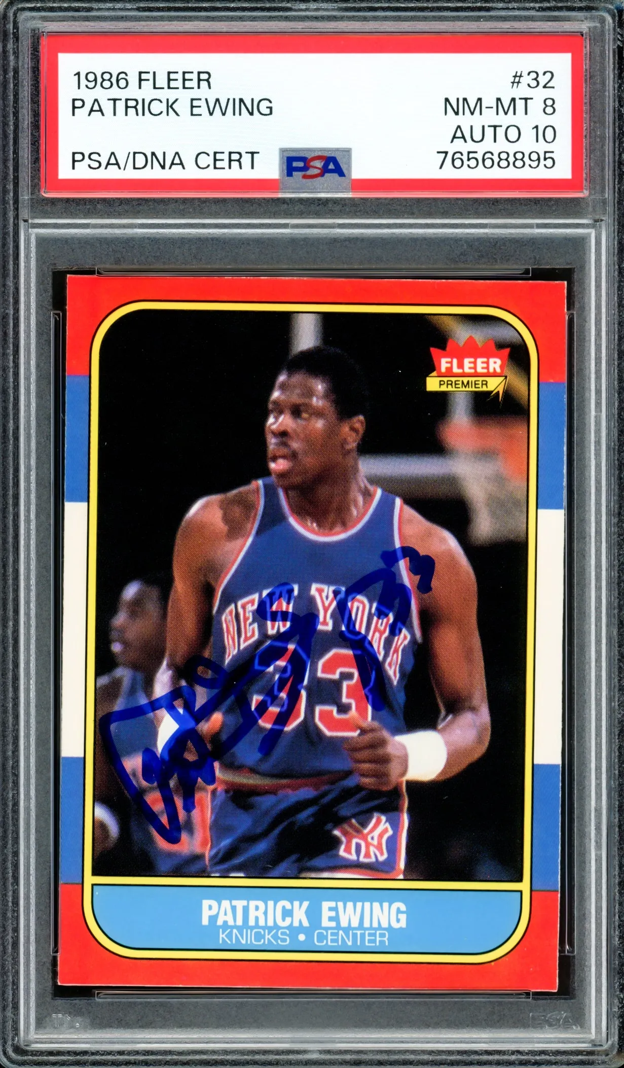 Patrick Ewing Autographed 1986-87 Fleer Rookie Card #32 New York Knicks PSA 8 Auto Grade Gem Mint 10 PSA/DNA #76568895