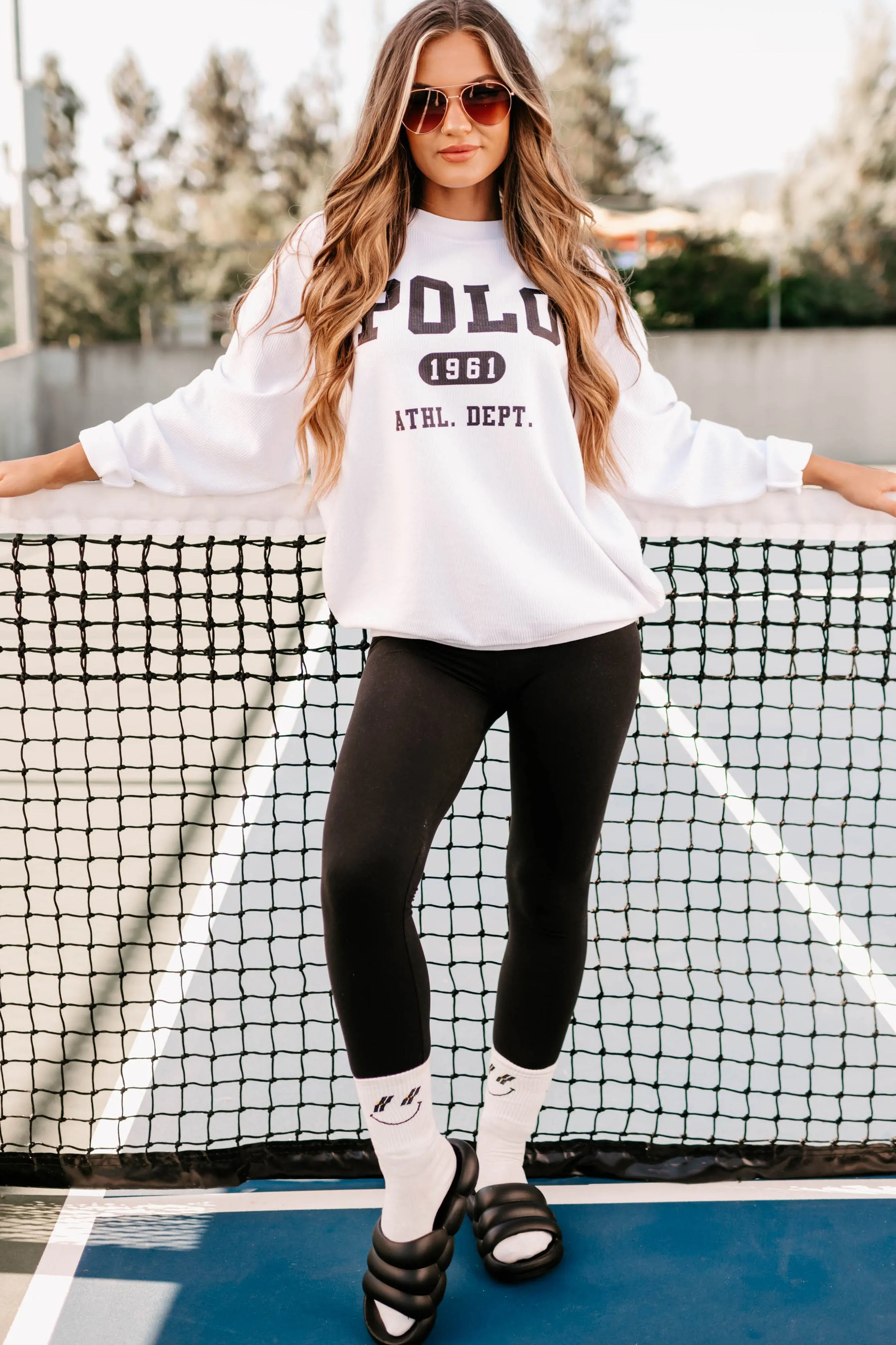 "Polo Athletic Department" Corded Graphic Crewneck (White) - Print On Demand