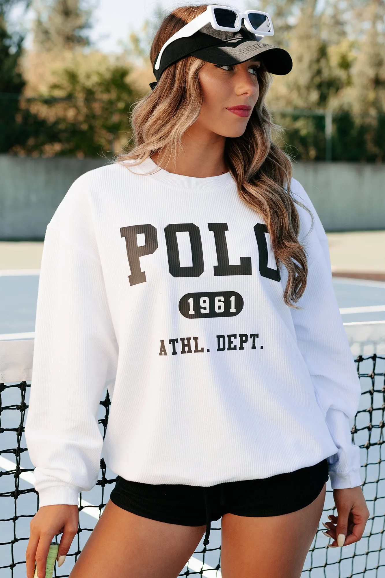 "Polo Athletic Department" Corded Graphic Crewneck (White) - Print On Demand