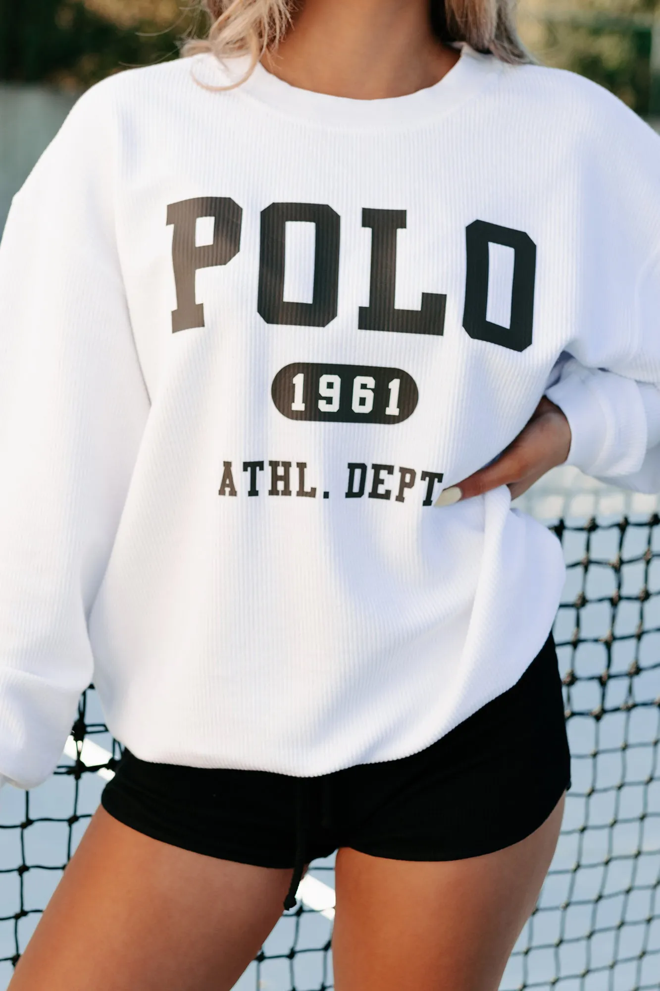 "Polo Athletic Department" Corded Graphic Crewneck (White) - Print On Demand