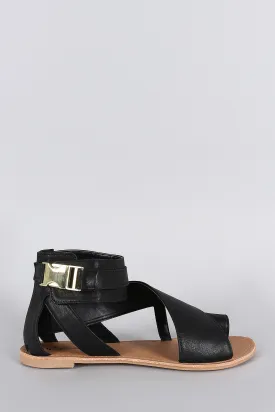 Qupid Buckle Strappy Toe Ring Flat Sandal