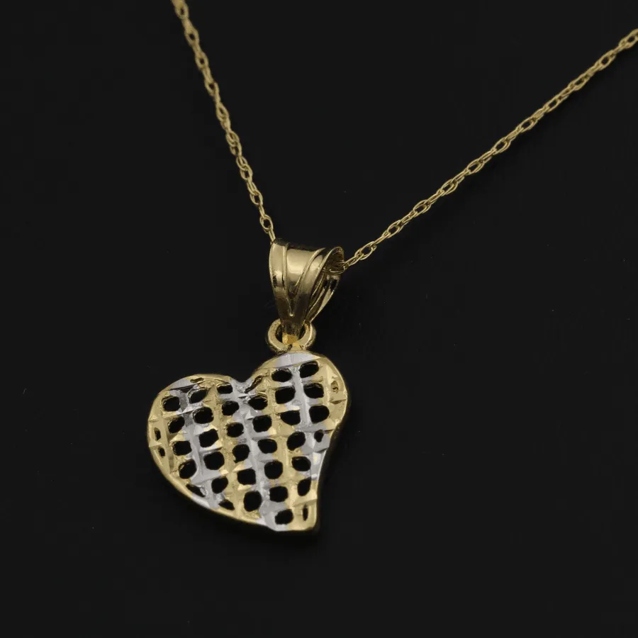 Real Gold 2C Curved Net Heart Necklace