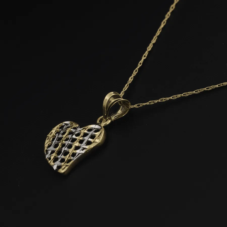 Real Gold 2C Curved Net Heart Necklace