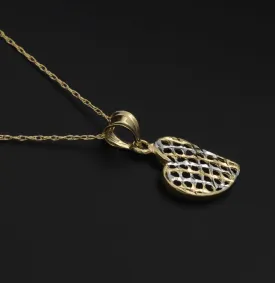 Real Gold 2C Curved Net Heart Necklace