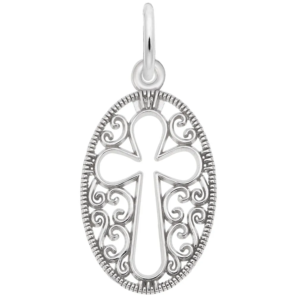 Rembrandt Charms - Filigree Oval Cross Charm - 3677