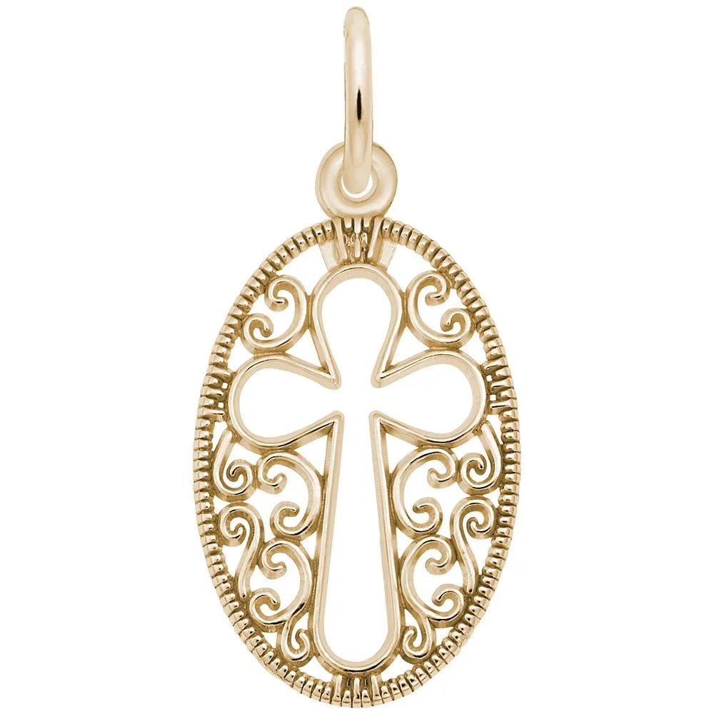 Rembrandt Charms - Filigree Oval Cross Charm - 3677