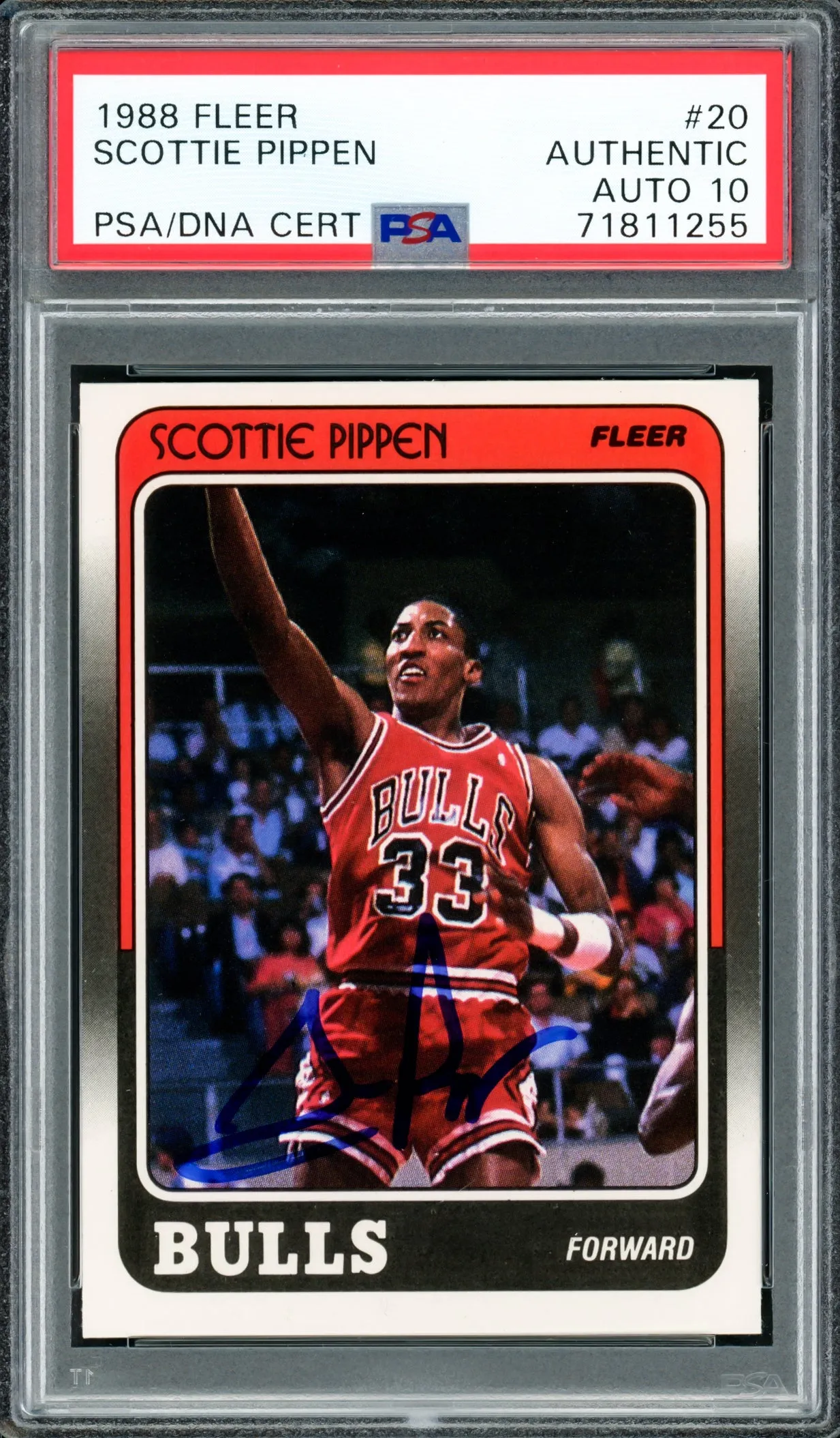 Scottie Pippen Autographed 1988-89 Fleer Rookie Card #20 Chicago Bulls Auto Grade Gem Mint 10 PSA/DNA #71811255