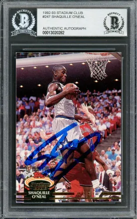 Shaquille Shaq O'Neal Autographed 1992-93 Stadium Club Rookie Card #247 Orlando Magic Beckett BAS #13020282