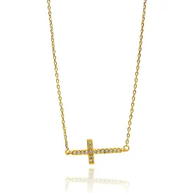 Sideways Cross CZ Necklace