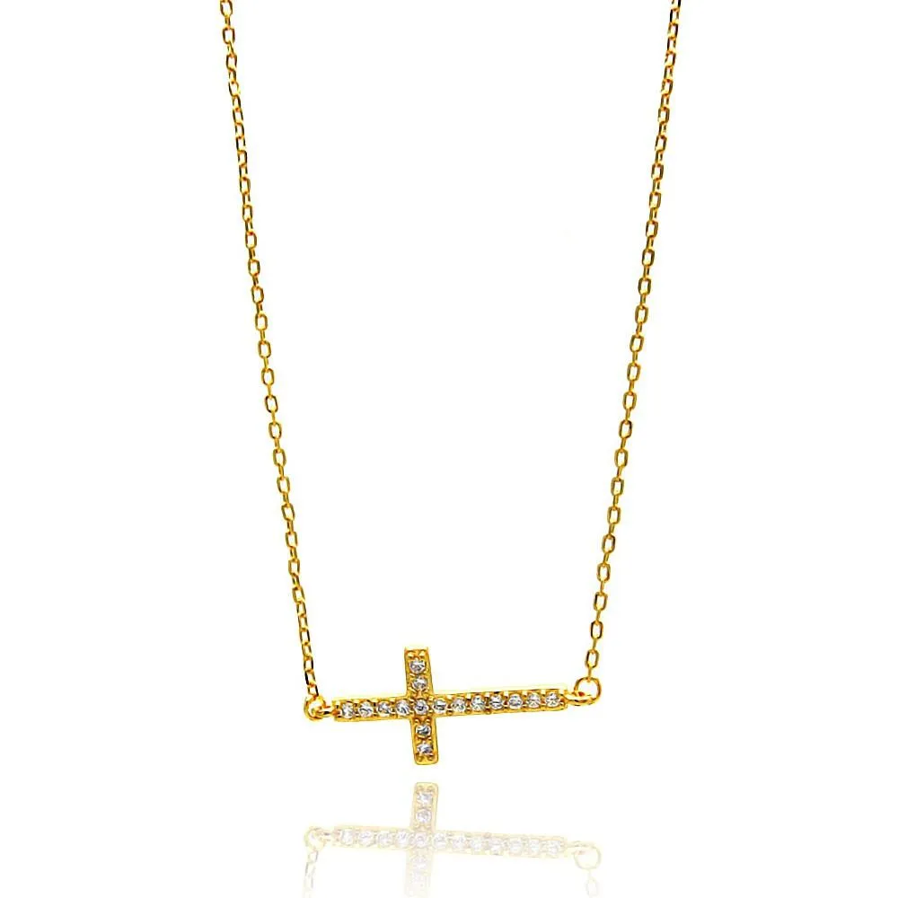 Sideways Cross CZ Necklace