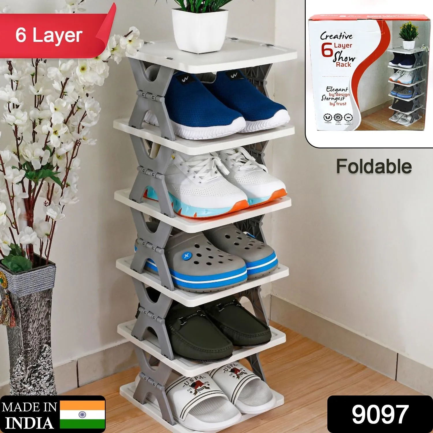 Smart Shoe Rack with 6 Layer Shoes Stand Multifunctional Entryway Foldable & Collapsible Door Shoe Rack Free Standing Heavy Duty Plastic Shoe Shelf Storage Organizer Narrow Footwear Home (Mix Color )