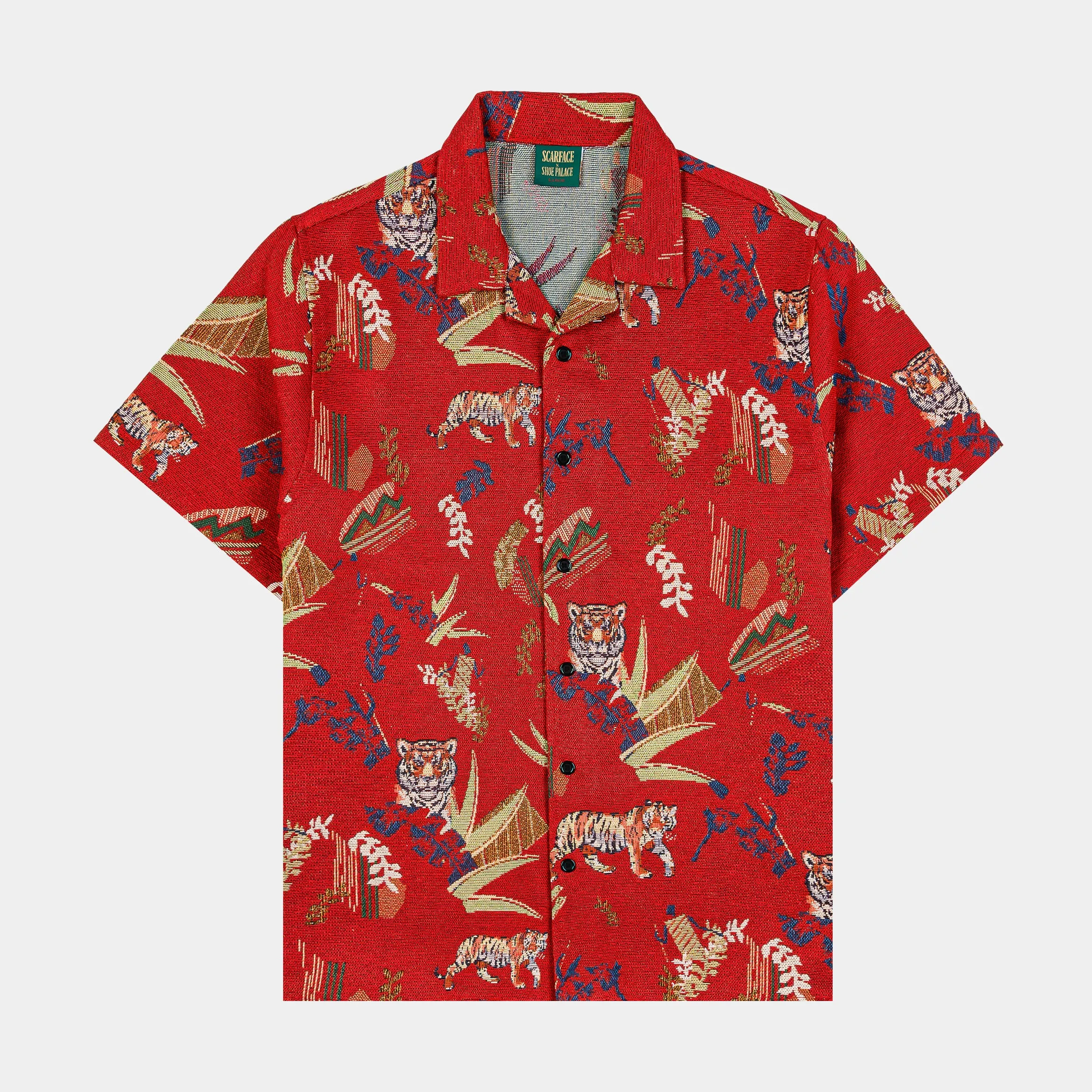 SP x Scarface Tiger Woven Mens Short Sleeve Shirt (Red)