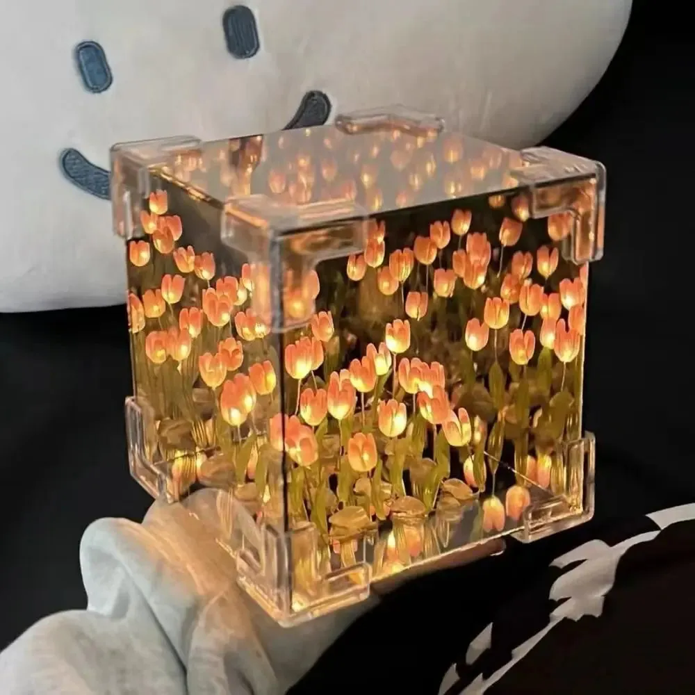 Tulip Mirror Cube Sleeping Table Lamp Romantic Handmade Craft Light