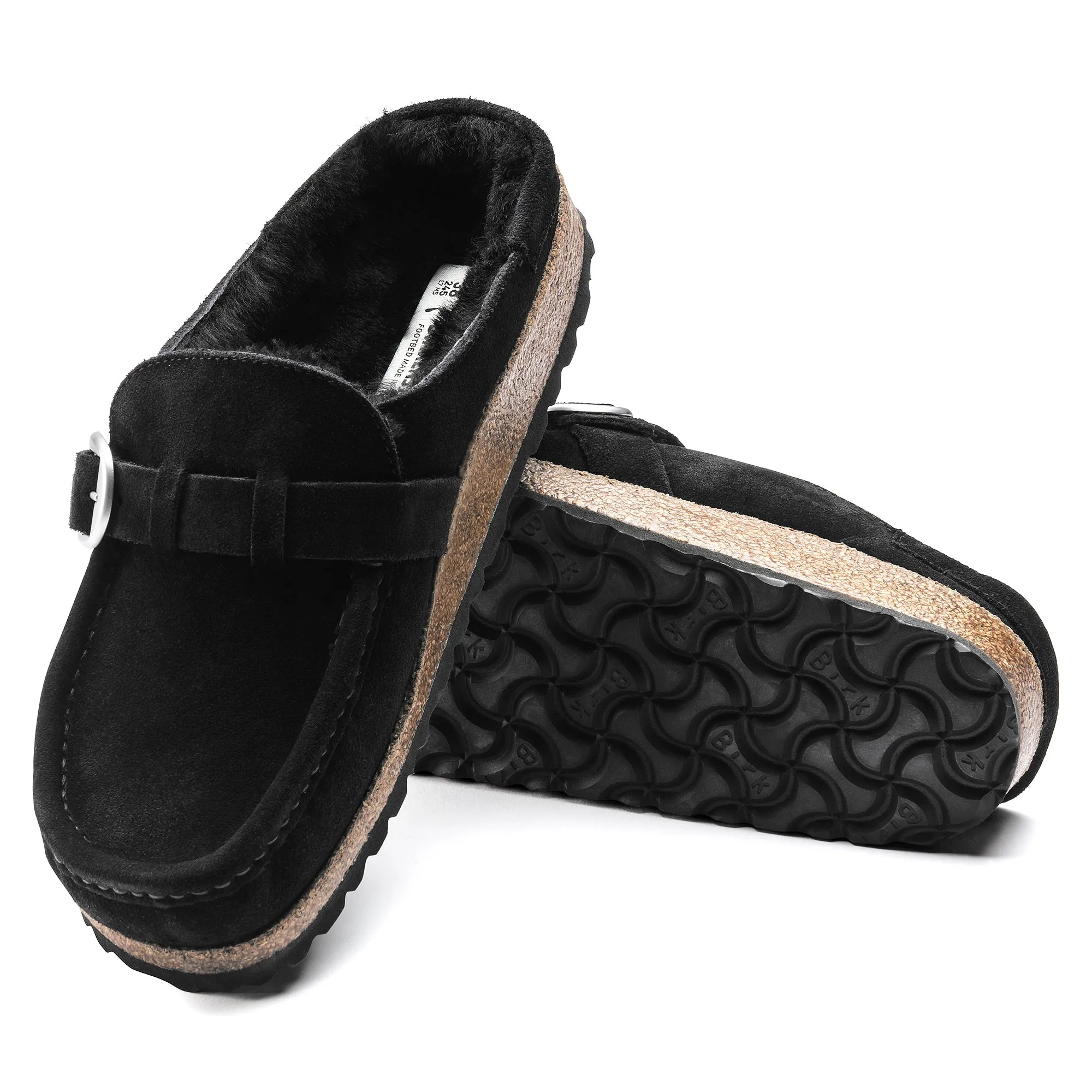 Women's Birkenstock Buckley Shearling Suede Leather Color: Black (MEDIUM/NARROW WIDTH)