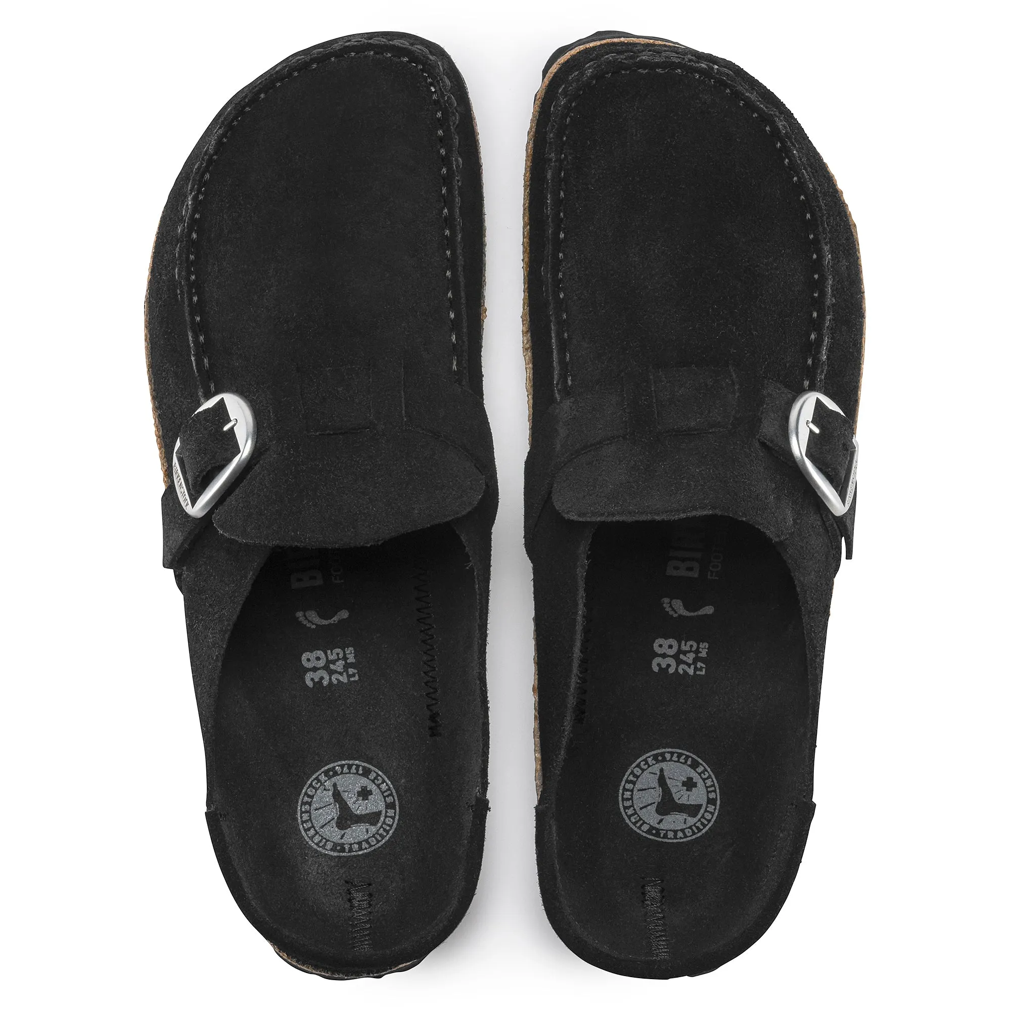 Women's Birkenstock Buckley Suede Leather Color: Black (MEDIUM/NARROW WIDTH)