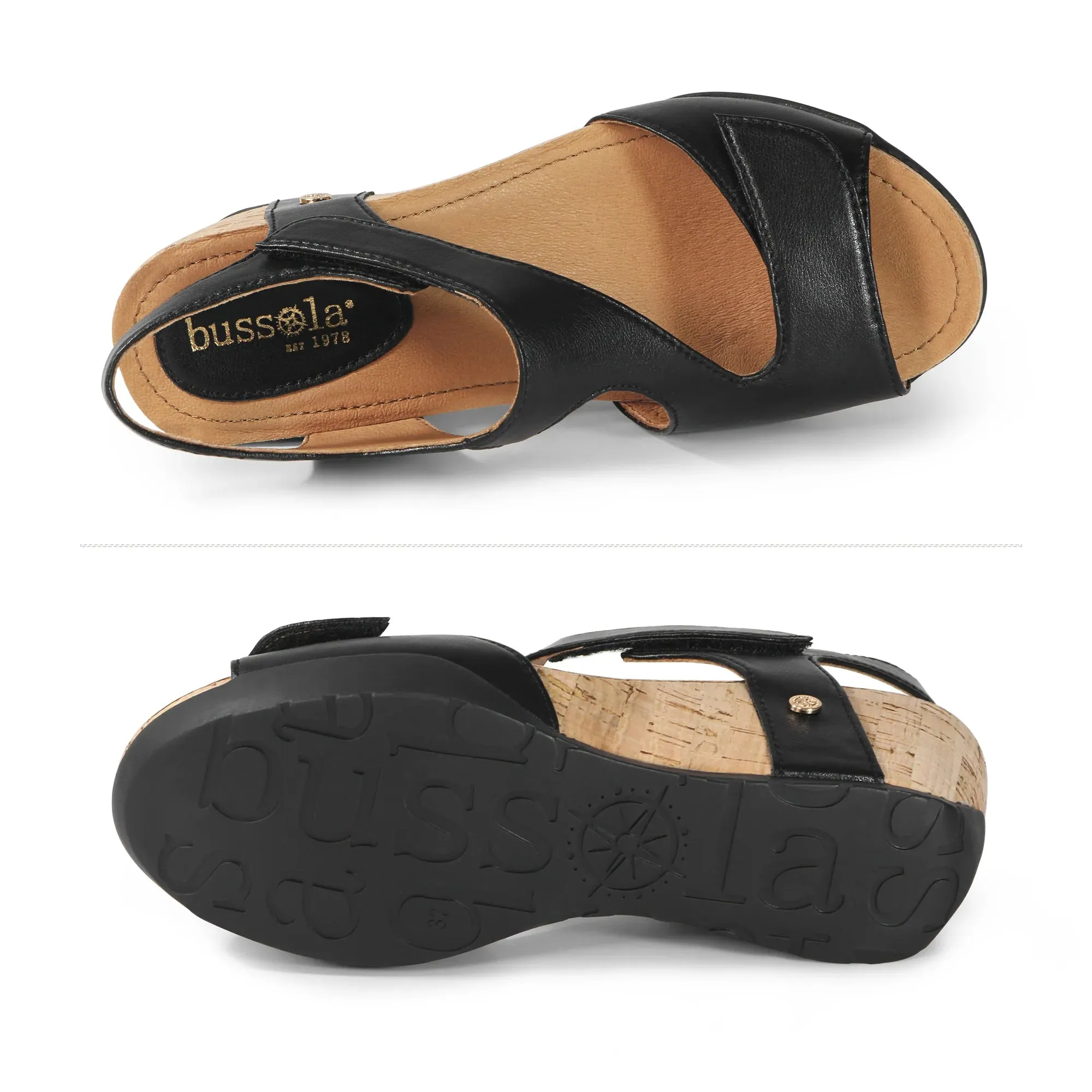 Women's Bussola Nicky Wedge Sandal Color: Black